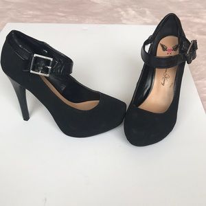 Black velvet platform heels